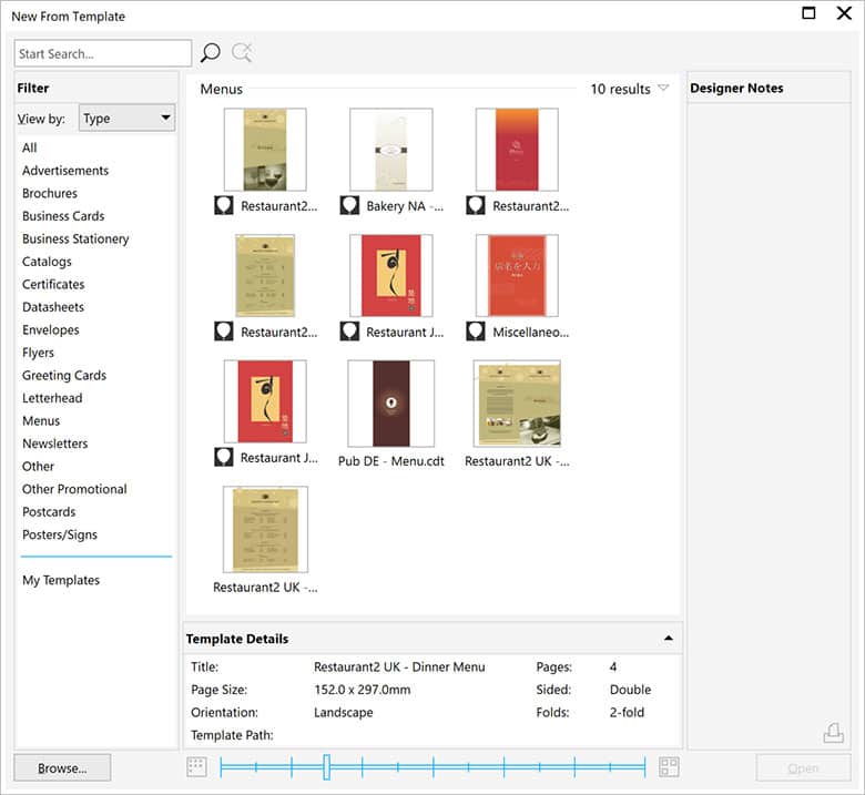 Selecting the template